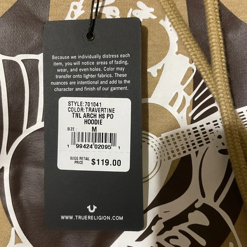 True Religion Mens Travertine Tan Buddha Graphic Pullover Hoodie Medium New‎